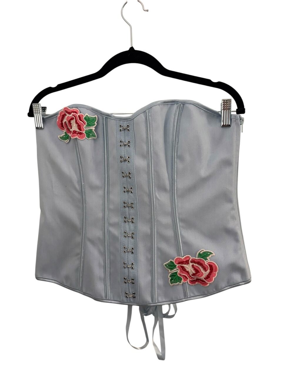 Adore Me Blue Sweetheart Cortina Corset XL Red Flower Accents Lace Up Fairy Cory